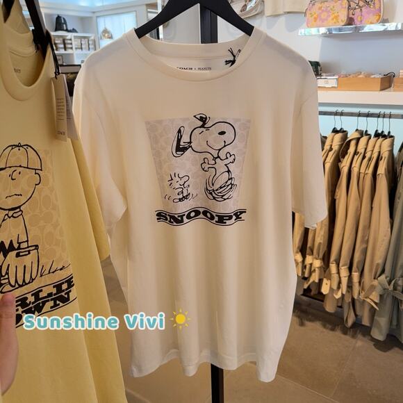 NWT COACH x PEANUTS Men's Snoopy Signature Square T-Shirt CAF64 Chalk Xl